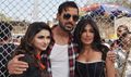 John, Chitrangda and Prachi on the sets of I Me aur Main - I, Me Aur Main Event Photos