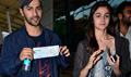 Alia And Varun Leave For Hyderabad HSKD Promotions - Humpty Sharma Ki Dulhania Event Photos