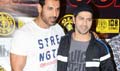 John and Varun promote Dishoom in a local gym with women media reporters - Dishoom