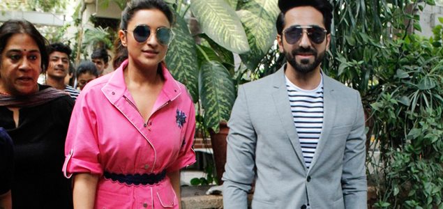 Ayushmann Khurrana and Parineeti Chopra snapped promoting their film Meri Pyaari Bindu