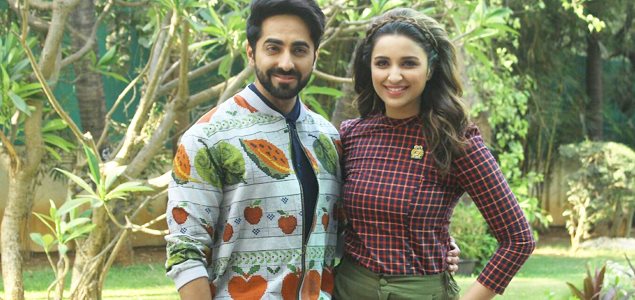 Ayushmann Khurrana and Parineeti Chopra during 'Meri Pyaari Bindu' promotions at YRF Studios