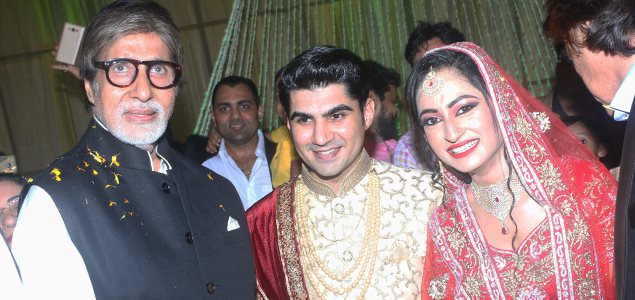 Amitabh Bachchan snapped at his friend's son's wedding in Mumbai