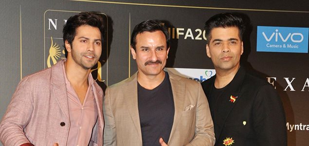 Saif Ali Khan, Karan Johar & Varun Dhawan at the press conference of IIFA Awards 2017
