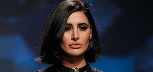 Nargis Fakhri walks the ramp at Amazon India Fashion Week in Delhi