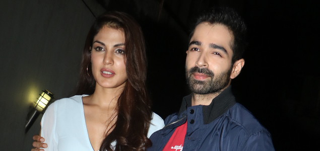 Rhea Chakraborty and Varun Mitra spotted at Vishesh films office