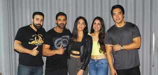 Rinzing Denzonpa, Malvika Raaj, Tanisha Dhillon and director Nilesh Sahay meet John Abraham