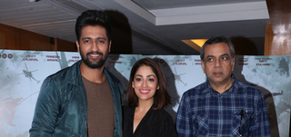 Vicky Kaushal, Yami Gautam and Paresh Rawal snapped promoting Uri in Juhu