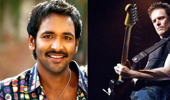 Vishnu Manchu gets guitar pick from Bryan Adams