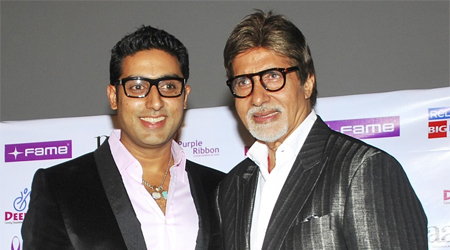 Big B, Abhishek make strong team at FIFA14