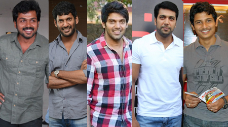 Vishal, Arya, Jayam Ravi,  Jiiva and Karthi in a film