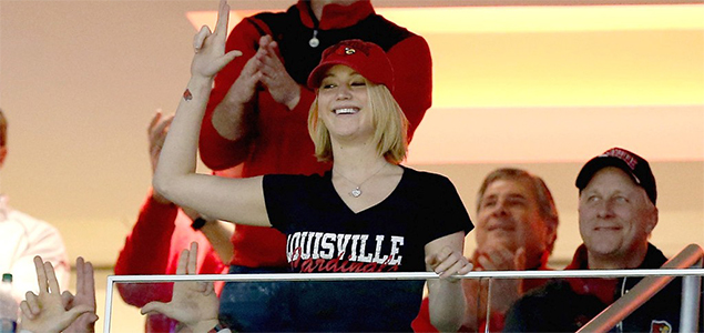 Jennifer Lawrence cheered her team on from the crowd at a college basketball game