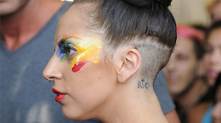 Gaga shaves back of head