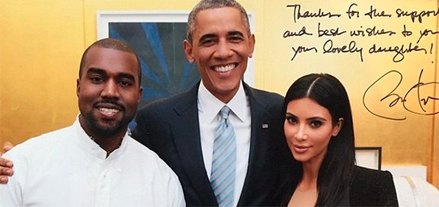 Kim Kardashian posts picture with Kanye and President Obama on Instagram