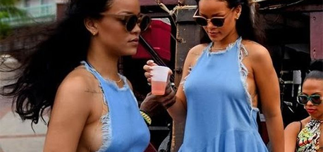 Rihanna steps out sans bra