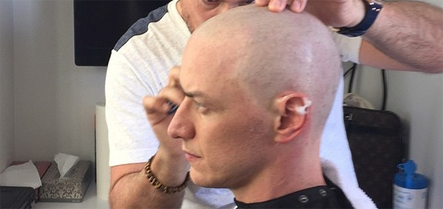 James McAvoy goes for a bald look as Professor Xavier in X Men: Apocalypse