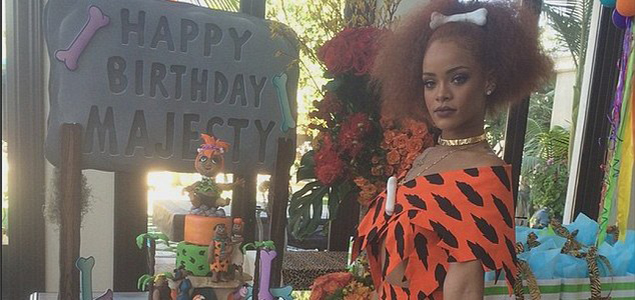 Rihanna dresses up as Pebbles Flinstone for nieces birthday party