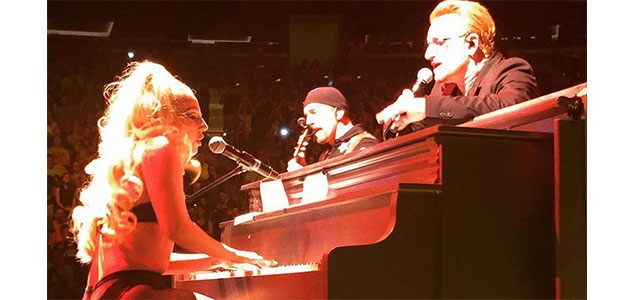 Lady Gaga surprises audience at U2 concert by joining the band to perform Ordinary Love