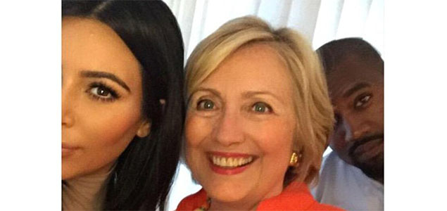 Kim Kardashian, Kanye West click a selfie with US Presidential candidate Hillary Clinton